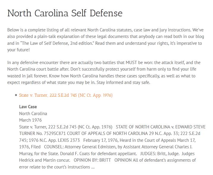 NC Self Defense LOSD Snippet