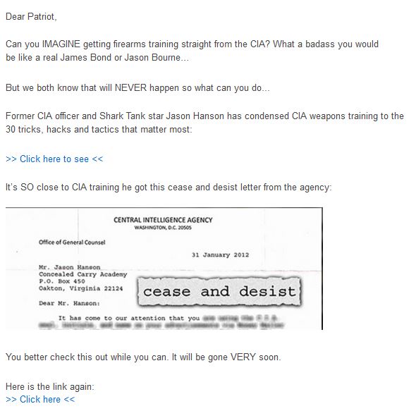 Screen capture of email received July 10, 2014